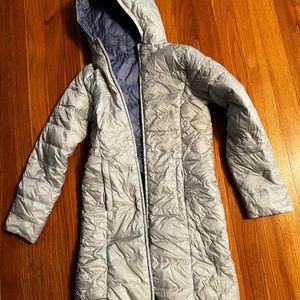 Garnet Hill Reversible 3/4 Puffer Coat with Hood Sz L